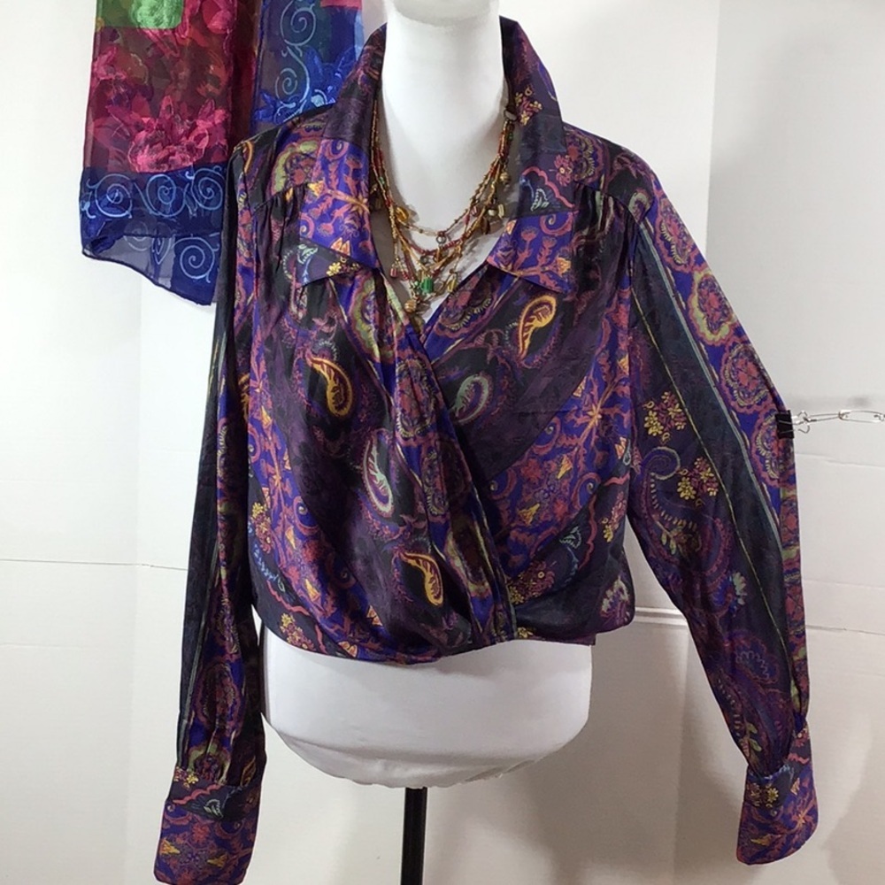 Free People Lana boho satin faux wrap top XL